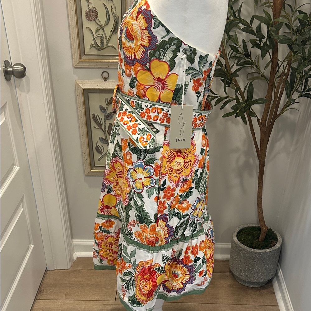 NWT Joie White Strapless Floral Dress with Orange, Yellow & Green - Picture 3 of 6